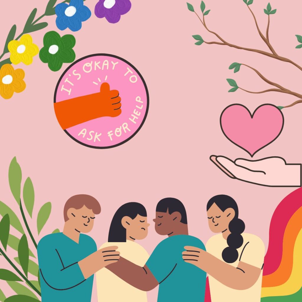 queer affirmations with text it is okay to ask for help.